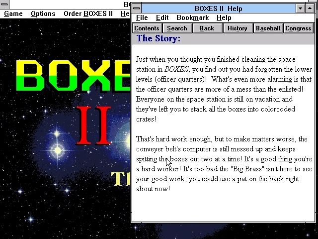 Boxes II (Windows 16-bit) screenshot: The story behind the game