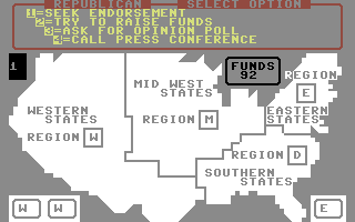 Election Trail (Commodore 64) screenshot: Region options