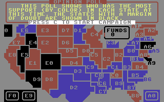 Election Trail (Commodore 64) screenshot: How the voting is going so far