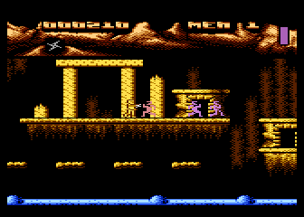 Ninja Commando (Atari 8-bit) screenshot: Shuriken-tossing