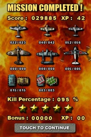 Mortal Skies: Modern War Air Combat Shooter (iPhone) screenshot: Mission stats