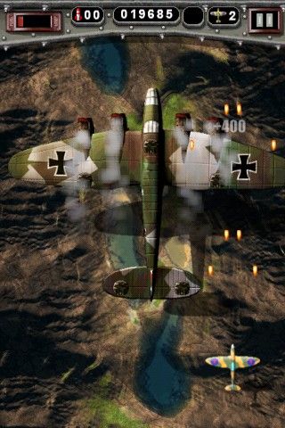 Mortal Skies: Modern War Air Combat Shooter (iPhone) screenshot: Enemy Bomber - turrets gone take out engines and down she goes