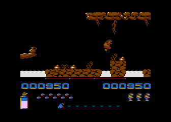 Fred (Atari 8-bit) screenshot: Level 2 is more dangerous with water everywhere