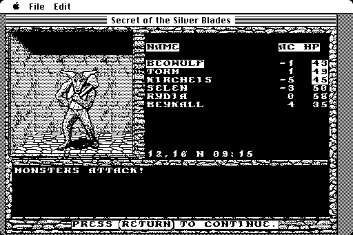 Secret of the Silver Blades (Macintosh) screenshot: Another monster encounter