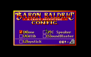 Baron Baldric: A Grave Adventure (DOS) screenshot: Game configuration