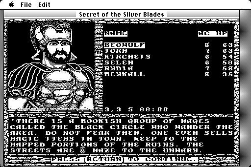 Secret of the Silver Blades (Macintosh) screenshot: Starting out