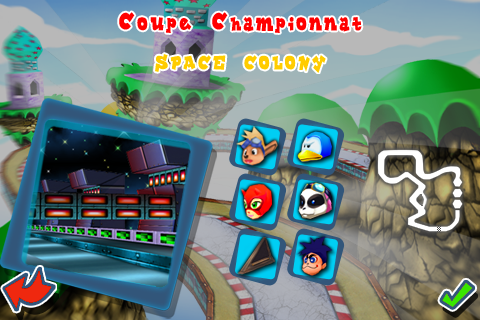 Krazy Kart Racing (iPhone) screenshot: Track selection