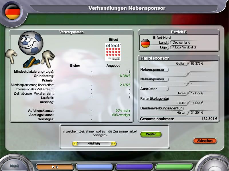 Anstoss 2005: Der Fussballmanager (Windows) screenshot: Negotiation with a new sponsor