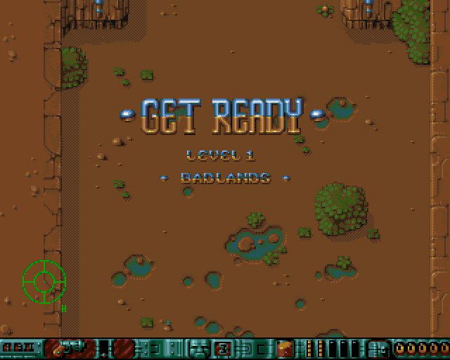 Alien Bash II (Amiga) screenshot: Starting level 1 - The Badlands