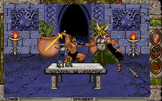 Conan: The Cimmerian (DOS) screenshot: In the final adventure, Conan raids Thoth-Amon's fortress and battles his minions.