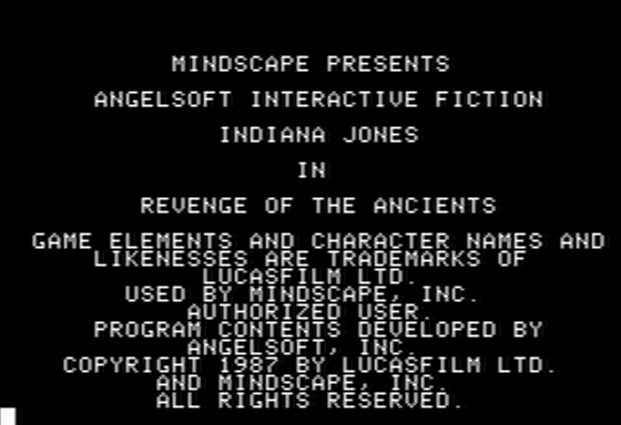 Indiana Jones in Revenge of the Ancients (Apple II) screenshot: Introduction