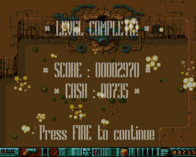 Alien Bash II (Amiga) screenshot: Level completed