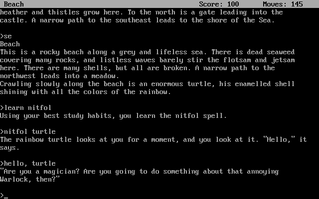 Enchanter (DOS) screenshot: Hello, turtle!