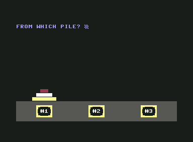 Hanoi (Commodore 64) screenshot: Move a disk from where to where?