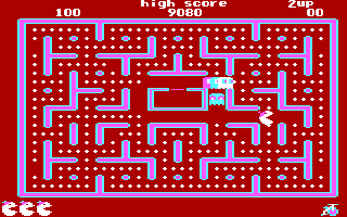 Jr. Pac-Man (DOS) screenshot: The background color can be changed if the player wished. (CGA)