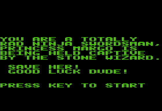 Kid Niki: Radical Ninja (Apple II) screenshot: You Are a Totally Rad Ninja