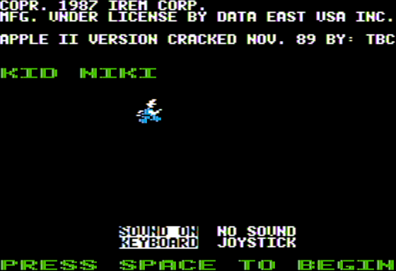 Kid Niki: Radical Ninja (Apple II) screenshot: Title Screen