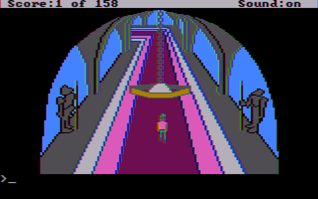 King's Quest (DOS) screenshot: The castle hall (CGA w/Composite Monitor)