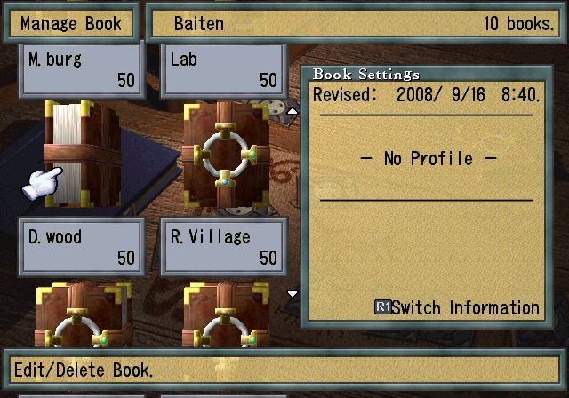 Culdcept (PlayStation 2) screenshot: The books hold the card decks. Through customization, it's possible to have an appropriate set for each stage