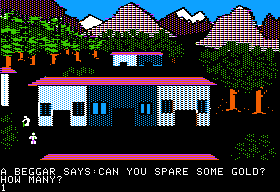 Rings of Zilfin (Apple II) screenshot: A beggar asks for gold.