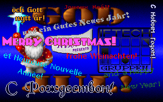 God Jul! (DOS) screenshot: Title Screen (in English / German / French / Russian)