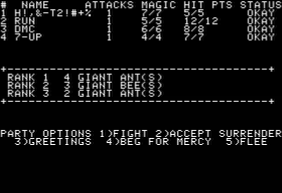 Phantasie II (Apple II) screenshot: Encounter Options