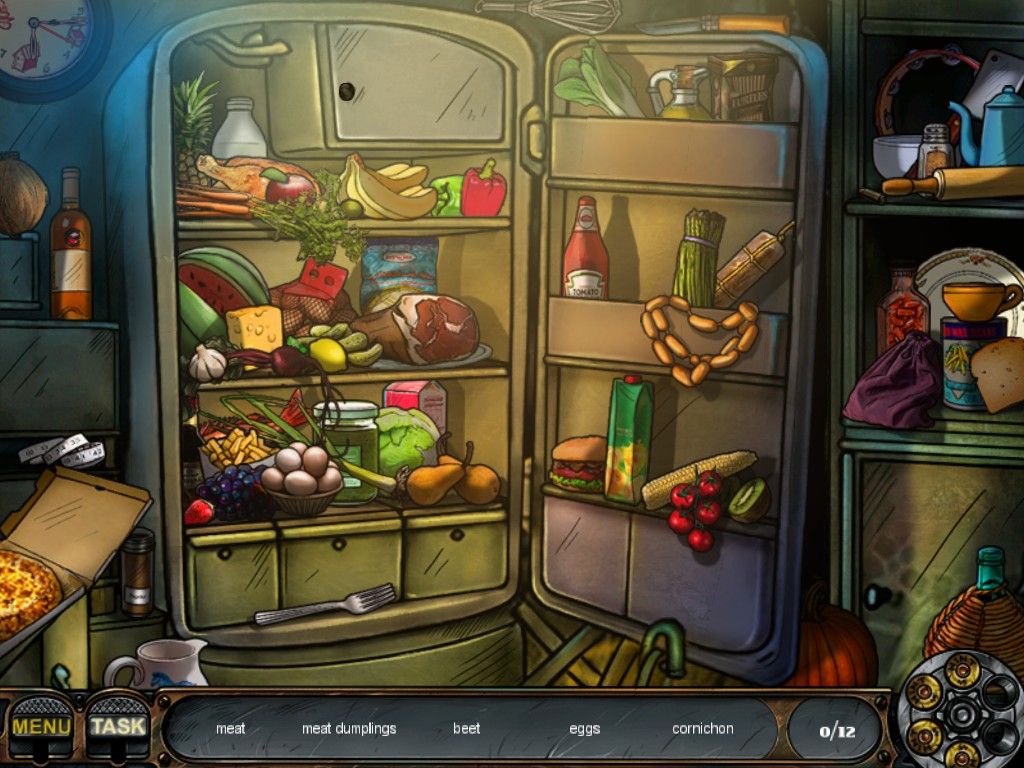 Nick Chase and the Deadly Diamond (iPad) screenshot: Kitchen refrigerator – objects