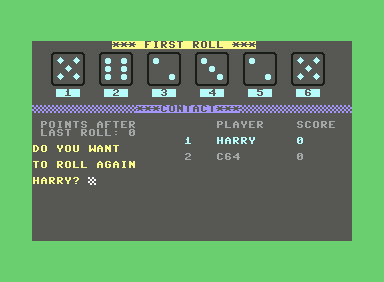 Contact (Commodore 64) screenshot: Roll again?