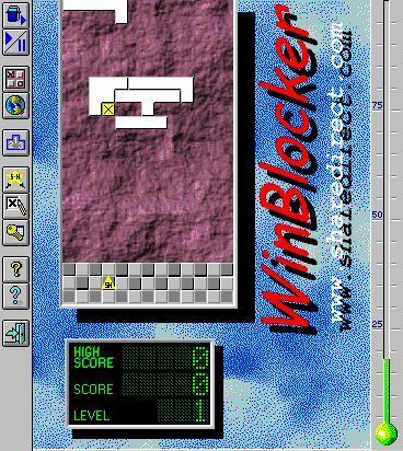 Winblocker (Windows 3.x) screenshot: The first brick has become part of the falling shape and a second brick has landed
