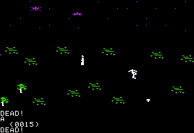 Rings of Zilfin (Apple II) screenshot: Another night time attack from the sky.