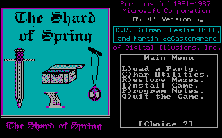 Shard of Spring (DOS) screenshot: Main Menu