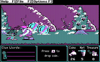 Super Solvers: Treasure Mountain! (DOS) screenshot: Use the net to catch elves (CGA)