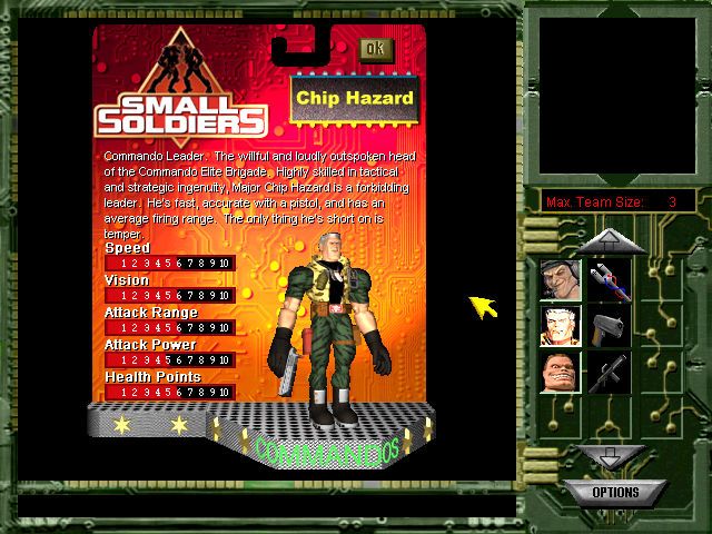 Small Soldiers: Squad Commander (Windows) screenshot: Commandos - attributes view