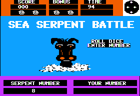 Dawn Treader (Apple II) screenshot: Sea serpent battle!