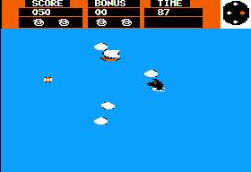 Dawn Treader (Apple II) screenshot: Being chased by a sea serpent.