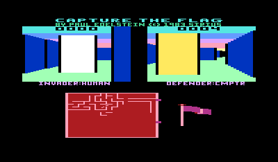 Capture the Flag (VIC-20) screenshot: The computer defender captures me once more.