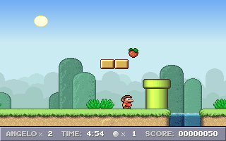 Super Angelo (DOS) screenshot: Pick this strawberry to become...
