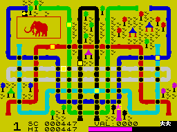 Eureka! (ZX Spectrum) screenshot: If you look hard enough there's a little man in this maze. That's the character t he player controls.