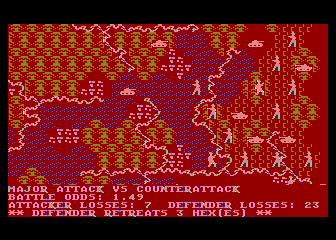 The Battle of the Bulge: Tigers in the Snow (Atari 8-bit) screenshot: Defender retreats!