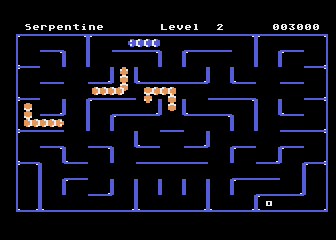 Serpentine (Atari 8-bit) screenshot: Level 2; here come the snakes!