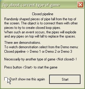 PipeFun (Windows) screenshot: Instructions for the Closed Pipeline game