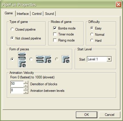 PipeFun (Windows) screenshot: Game Options