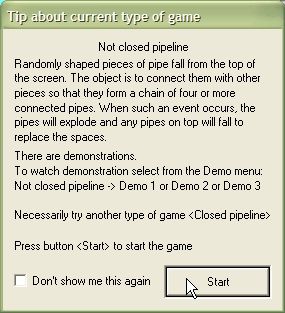 PipeFun (Windows) screenshot: Instructions for the Not Closed Pipeline game