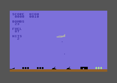 Bomber Attack (Commodore 64) screenshot: Beginning a bombing run..