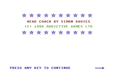 Head Coach (Commodore 64) screenshot: Title screen