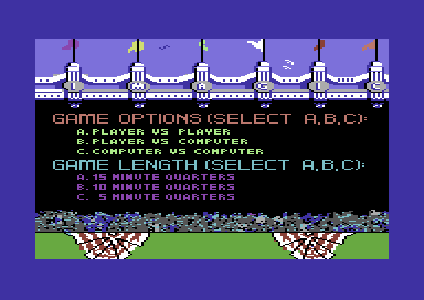 Touchdown Football (Commodore 64) screenshot: Setting up some game options