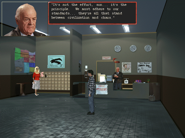 Harvester (Windows) screenshot: Talking to a post office clerk
