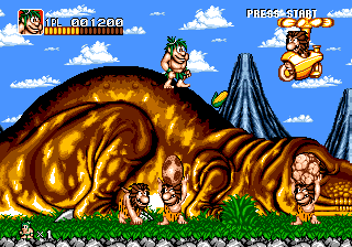 Joe & Mac: Caveman Ninja (Genesis) screenshot: An enemy in a flying vehicle