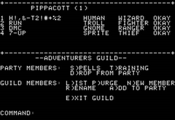 Phantasie II (Apple II) screenshot: Starting Town