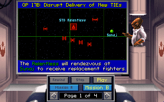 Star Wars: X-Wing - B-Wing (DOS) screenshot: One of the missions in the new Tour of Duty - notice that there are two versions available.